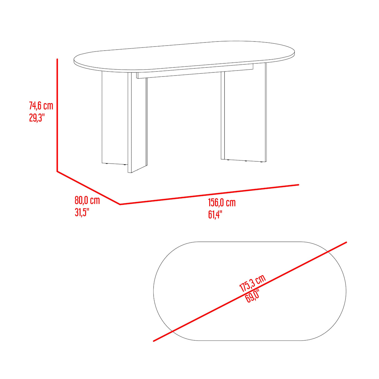 Mesa de Comedor Ted Fresno 156x74.6cm Ovalado de Cuatro Puestos sin Sillas - COMEDORES | Bylmo