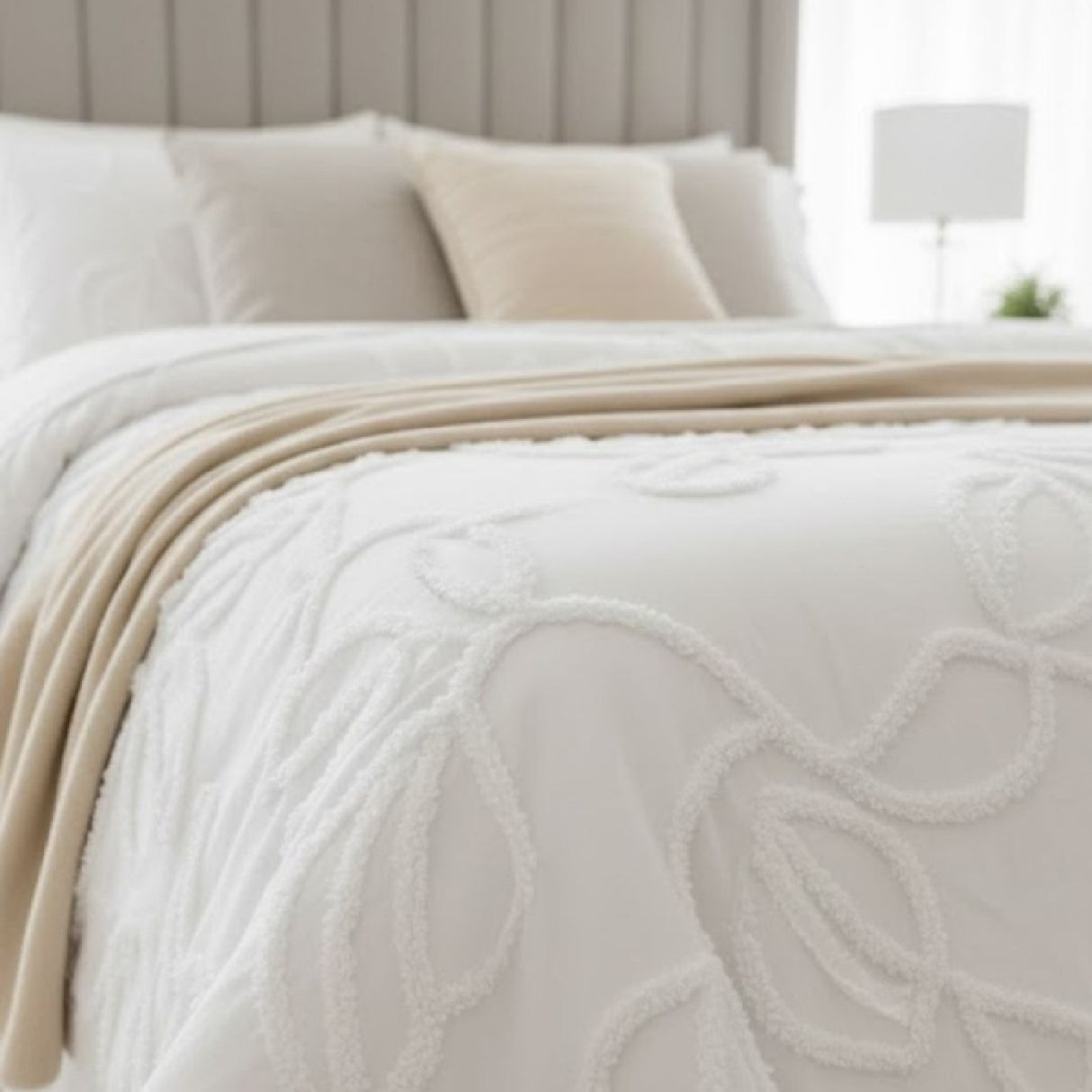 Combo Funda Duvet con Plumón Harmony Leaf Blanco 220x240cm para Cama Doble 140 X 180 Cm - TENDIDOS Y CUBRELECHOS | Bylmo