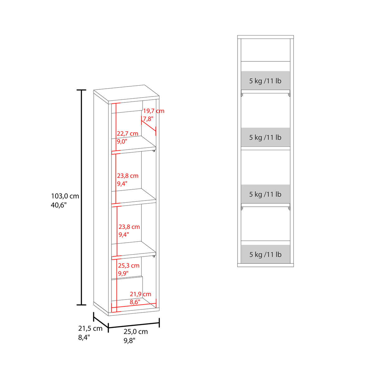 Gabinete de Baño Blanco 25x103cm Rectangular con Tres Entrepaños - GABINETES DE BANHO | Bylmo