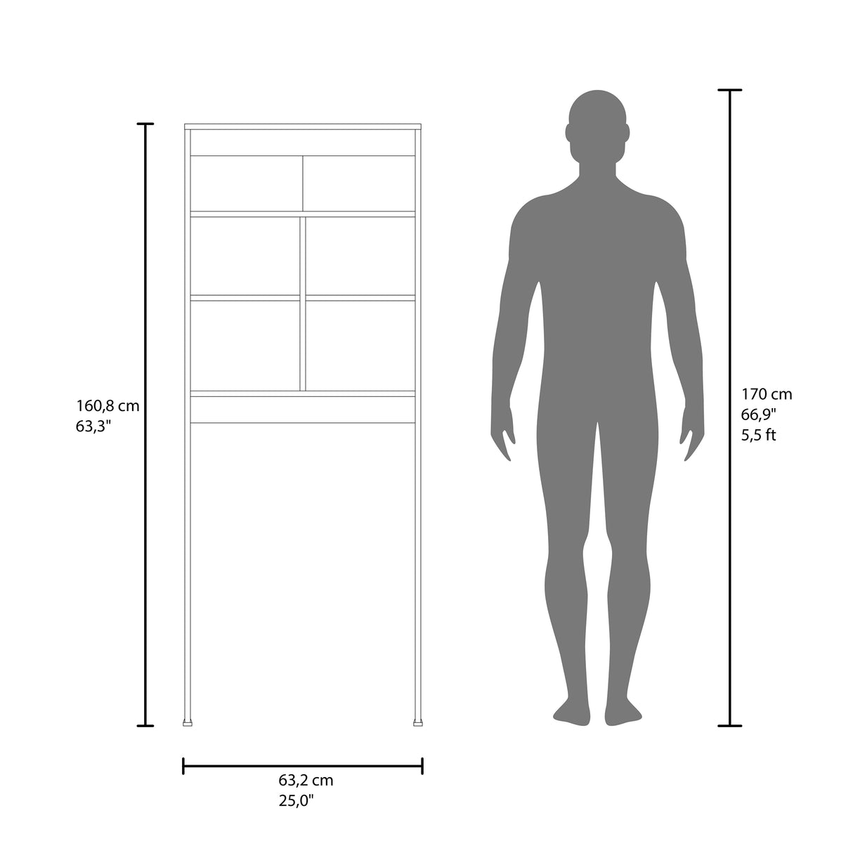 Ahorrador de Espacio para Baño Duo Avellana 63.2x160.8cm con Cuatro Entrepaños y con Patas - OTROS MUEBLES PARA BANHO | Bylmo