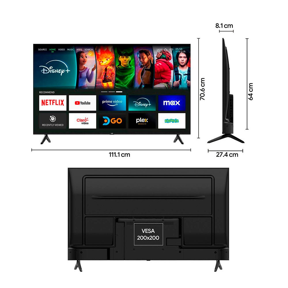 Televisor Kalley Smart de 50" Pulgadas Roku Negro 111.12x64.07cm Led 4K - TELEVISORES | Bylmo