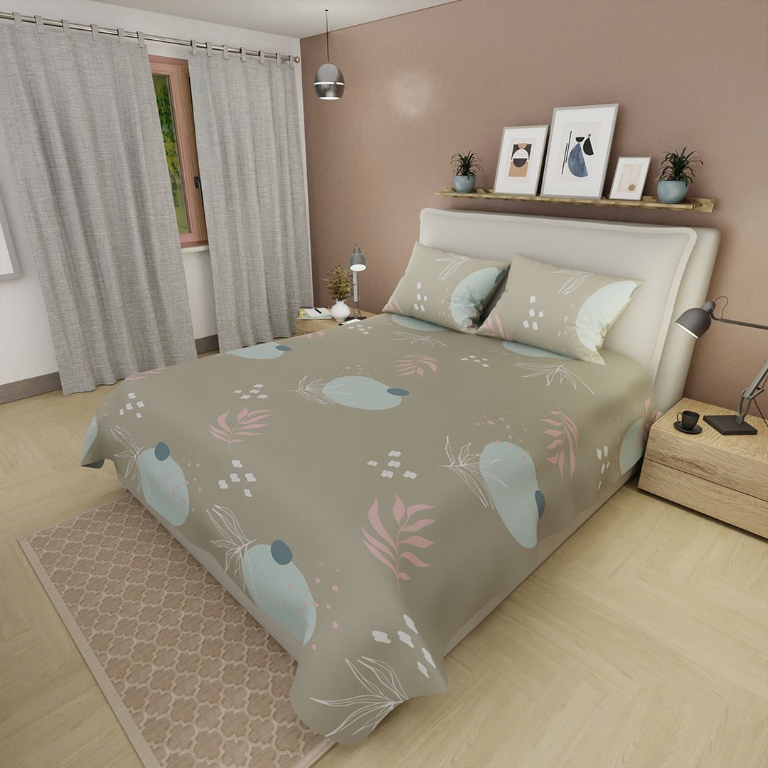 Juego de Sabanas Naturaleza en Calma Beige Para Cama Doble 140 X 190 Cm 180 Hilos de Hojas - SABANAS | Bylmo