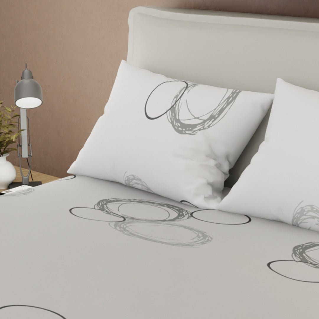 Juego de Sabanas Aros al Viento Gris Para Cama Doble 140 X 190 Cm 250 Hilos de Circulos - SABANAS | Bylmo