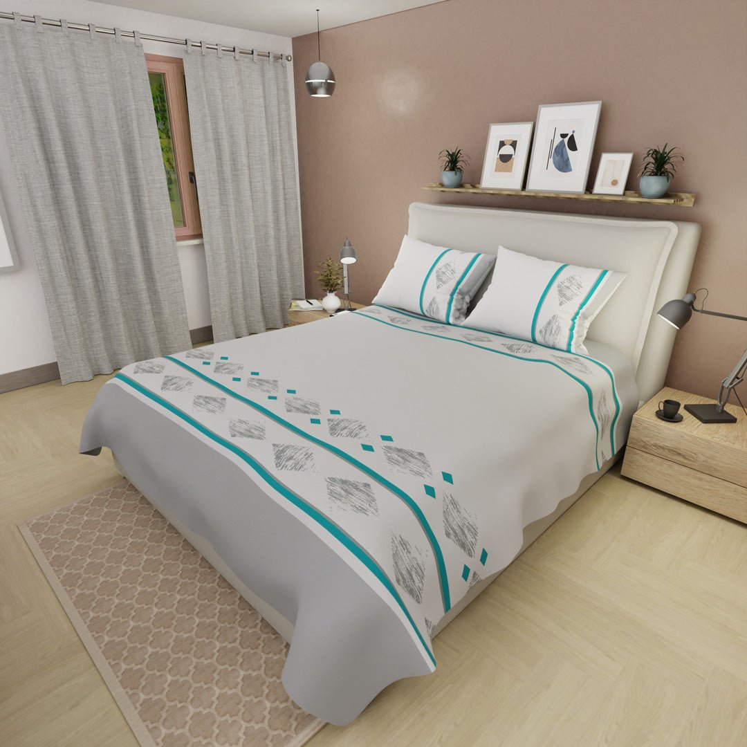 Juego de Sabanas Diamantes en Calma Gris y Azul Para Cama Queen 160 X 190 Cm 250 Hilos de Rombos - SABANAS | Bylmo