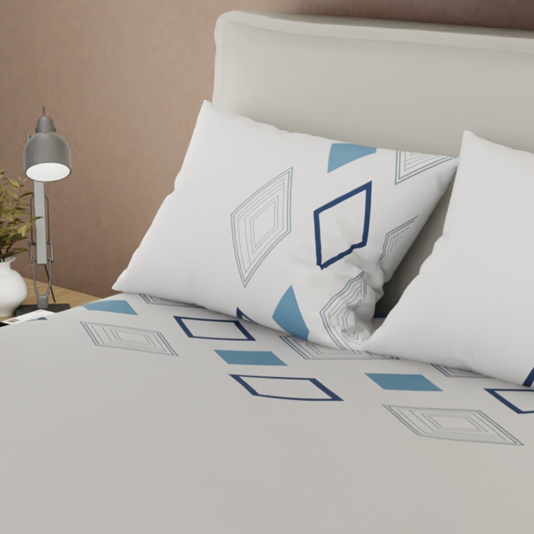 Juego de Sabanas Ecos de Diamante Gris y Azul Para Cama Queen 160 X 190 Cm 250 Hilos de Rombos - SABANAS | Bylmo