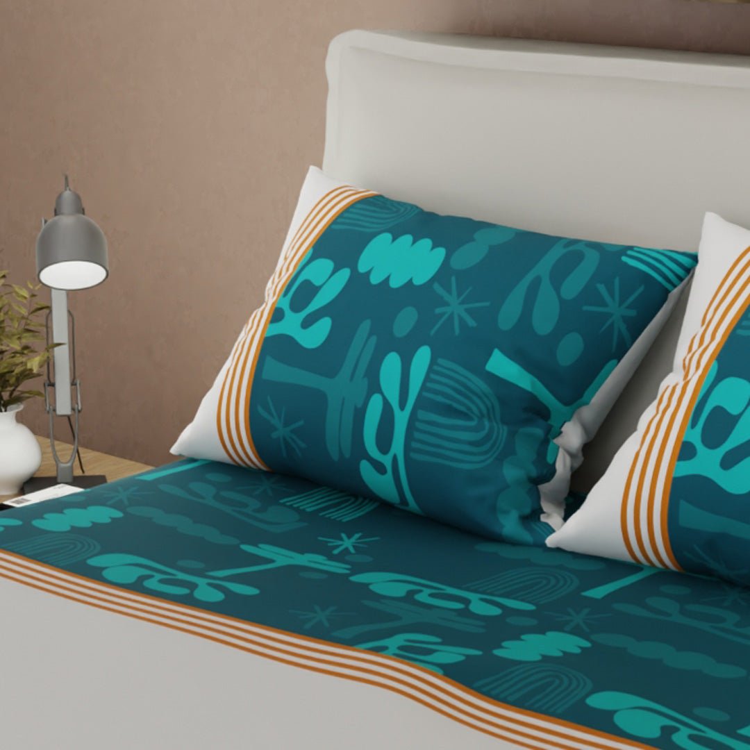 Juego de Sabanas Símbolos del Cielo Blanco y Azul Para Cama Queen 160 X 190 Cm de Figuras - SABANAS | Bylmo