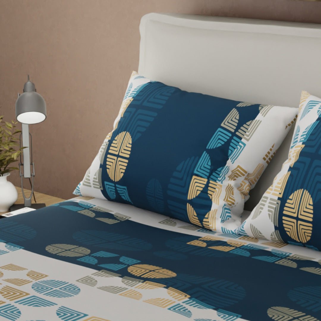 Juego de Sabanas Noche Geométrica Blanco y Azul Para Cama Queen 160 X 190 Cm de Figuras Geometricas - SABANAS | Bylmo