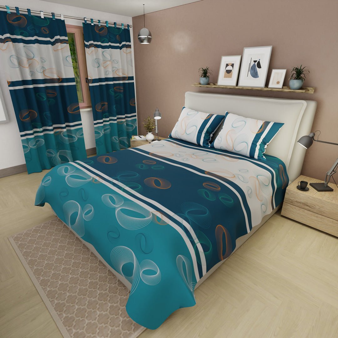 Juego de Sabanas Órbita Estelar Azul Oscuro y Azul Para Cama Queen 160 X 190 Cm de Circulos - SABANAS | Bylmo