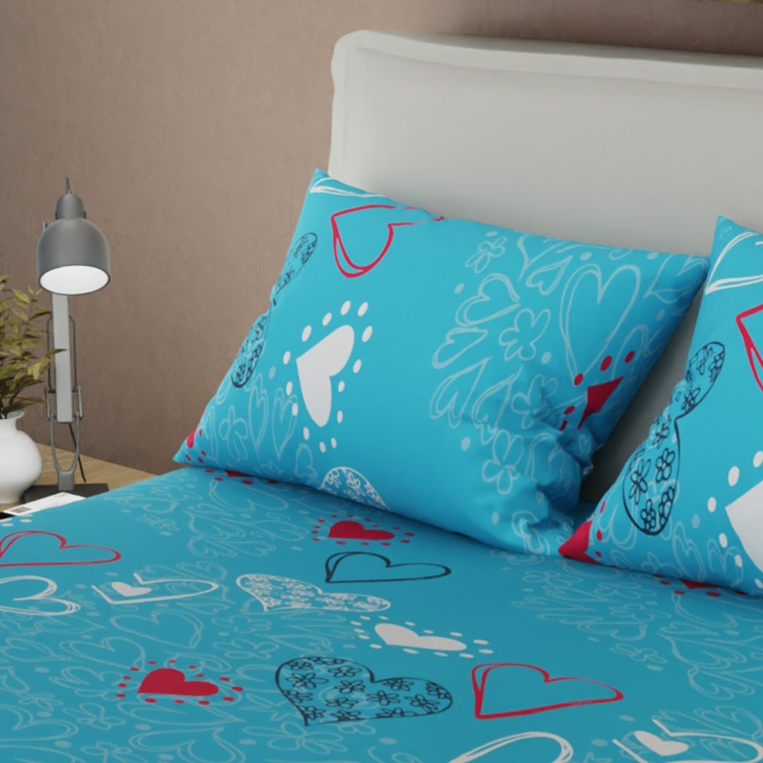Juego de Sabanas Love & Color Azul Para Cama Queen 160 X 190 Cm de Corazones - SABANAS | Bylmo