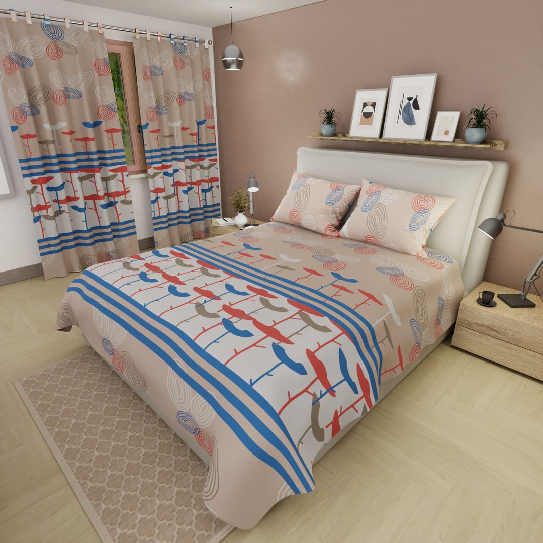 Juego de Sabanas Espiral de Sueños Crema Para Cama Queen 160 X 190 Cm de Circulos Y Flores - SABANAS | Bylmo