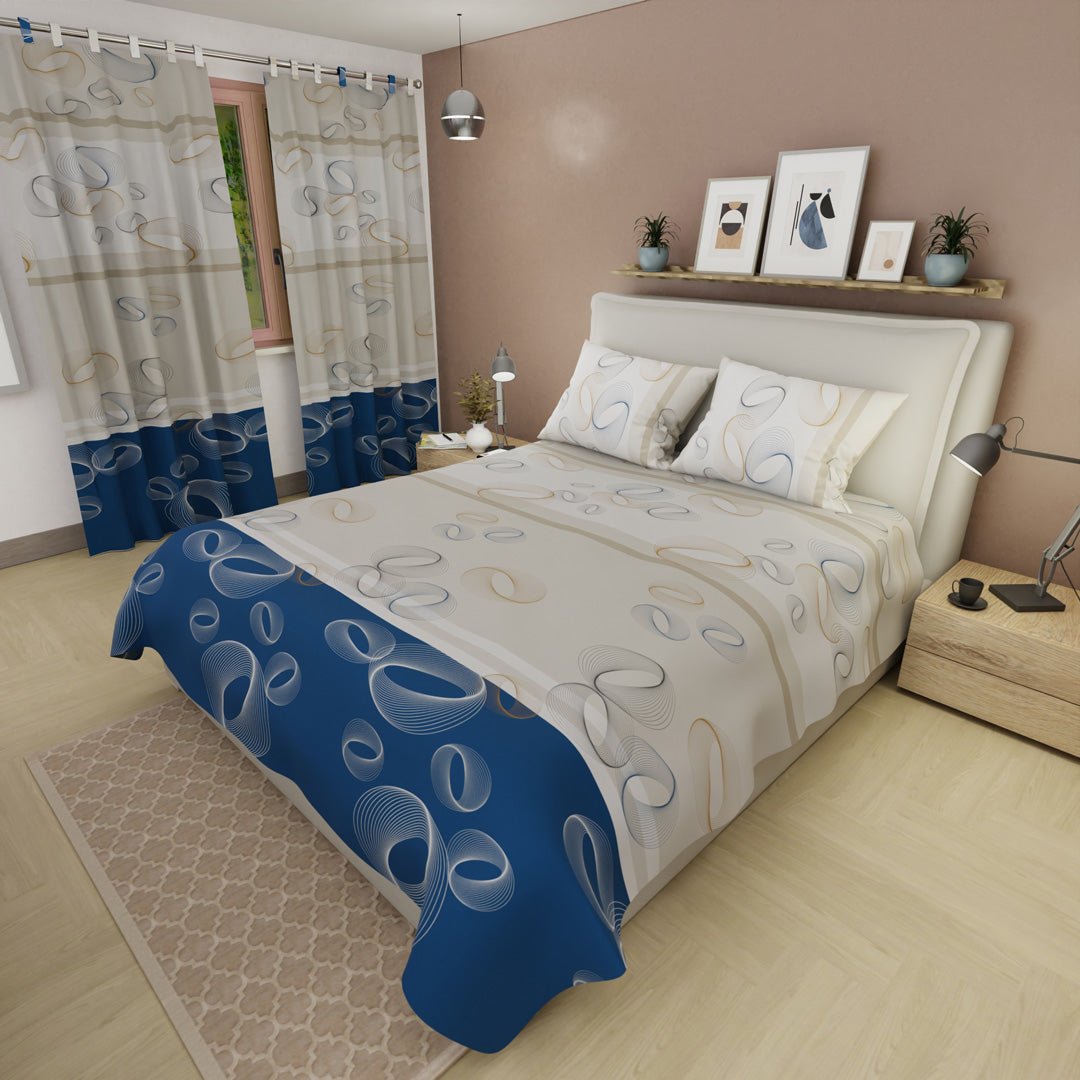 Juego de Sabanas Órbita Estelar Beige y Azul Para Cama Semidoble 120 X 190 Cm de Circulos - SABANAS | Bylmo