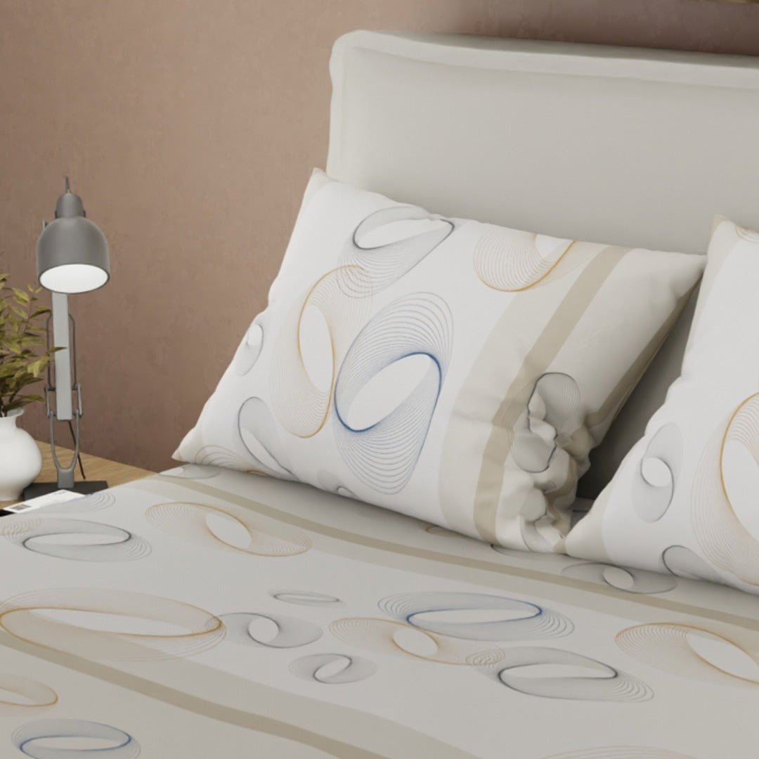 Juego de Sabanas Órbita Estelar Beige y Azul Para Cama Semidoble 120 X 190 Cm de Circulos - SABANAS | Bylmo
