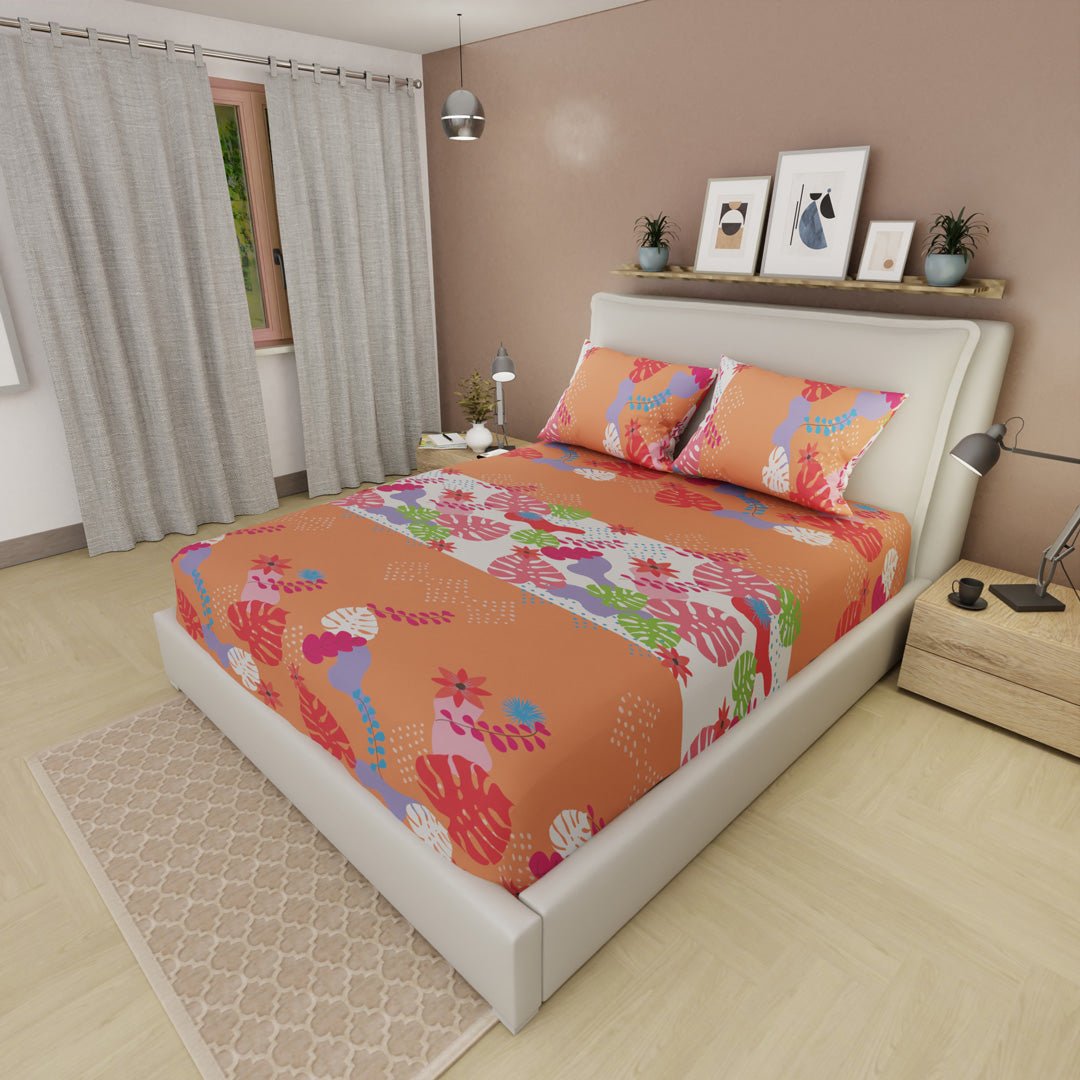 Juego de Sabanas Estampa Tropical Naranja Para Cama Semidoble 120 X 190 Cm de Tropical - SABANAS | Bylmo