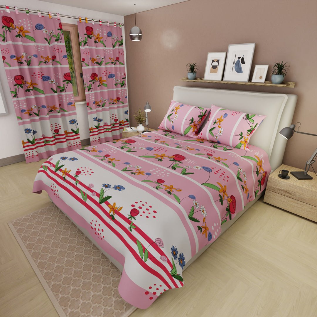 Juego de Sabanas Alegoría Floral Rosa Para Cama Semidoble 120 X 190 Cm de Flores - SABANAS | Bylmo