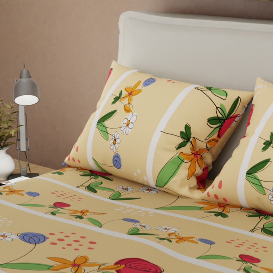 Juego de Sabanas Alegoría Floral Amarillo Para Cama Semidoble 120 X 190 Cm de Flores - SABANAS | Bylmo
