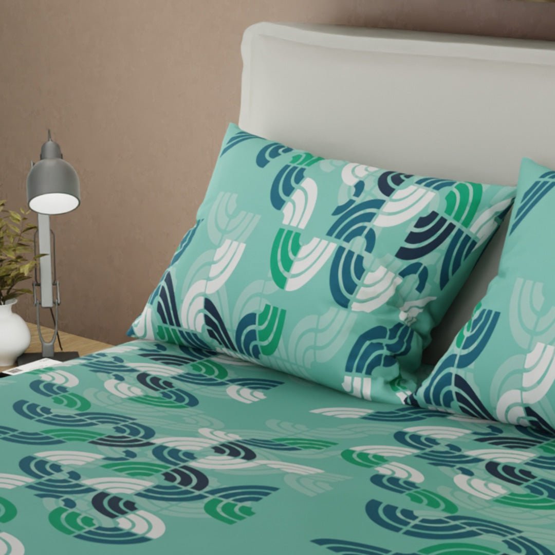 Juego de Sabanas Bosque Acuático Verde Para Cama Sencilla 100 X 190 Cm de Lineas Ondulantes - SABANAS | Bylmo