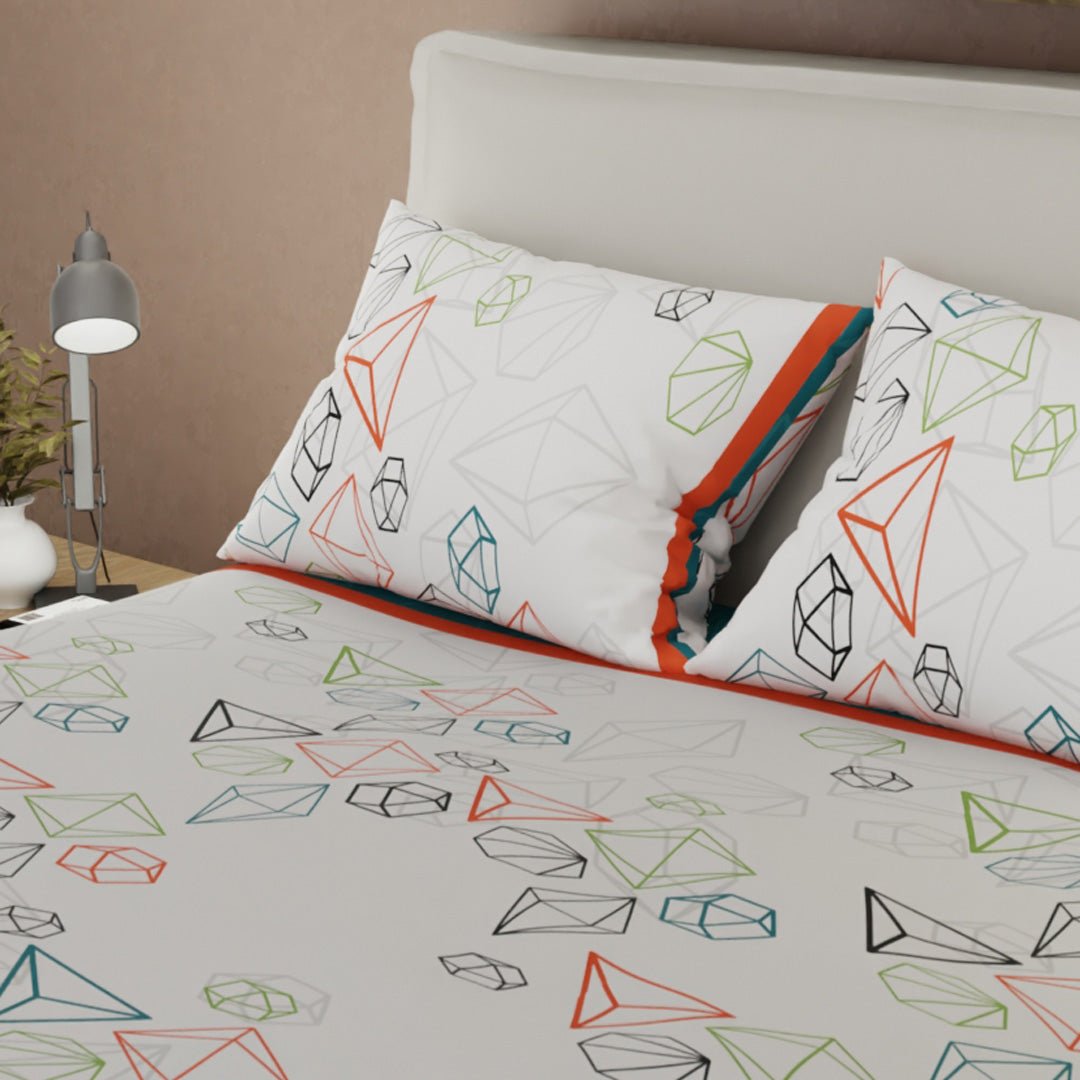 Juego de Sabanas Primavera Geométrica Blanco y Azul Para Cama Doble 140 X 190 Cm de Figuras Geometricas - SABANAS | Bylmo