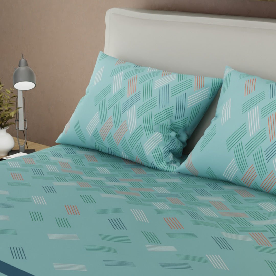 Juego de Sabanas Olas Urbanas Azul Para Cama Doble 140 X 190 Cm de Cuadrados Con Lineas - SABANAS | Bylmo