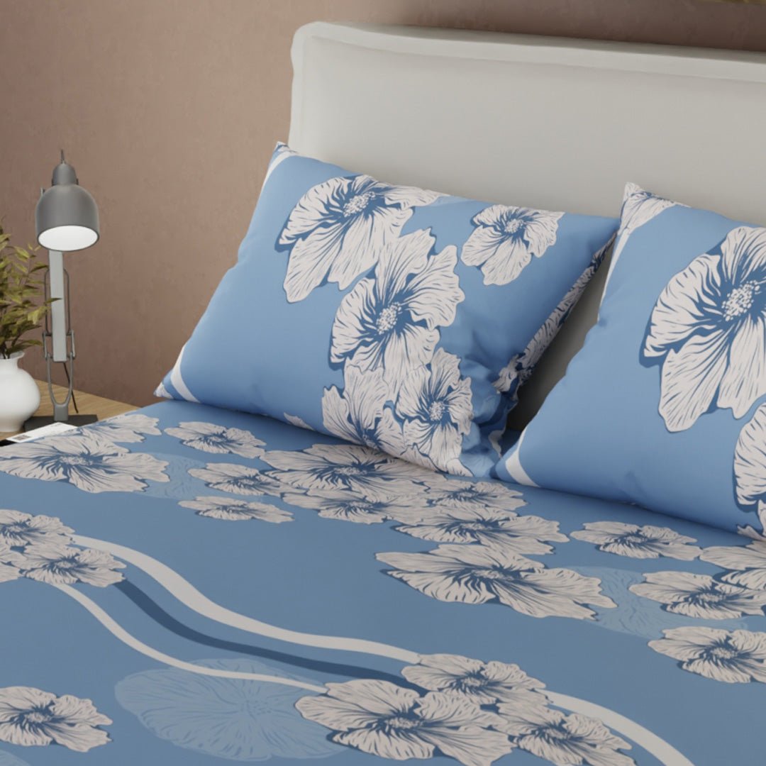 Juego de Sabanas Pureza del Cielo Azul Para Cama Doble 140 X 190 Cm de Flores - SABANAS | Bylmo