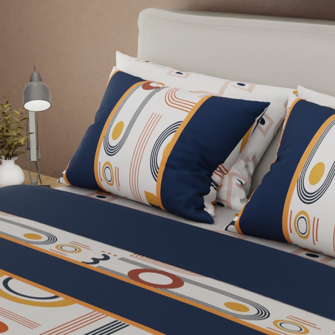 Juego de Sabanas Style 4 Azul y Blanco Para Cama Semidoble 120 X 190 Cm de Circulos Y Lineas - SABANAS | Bylmo