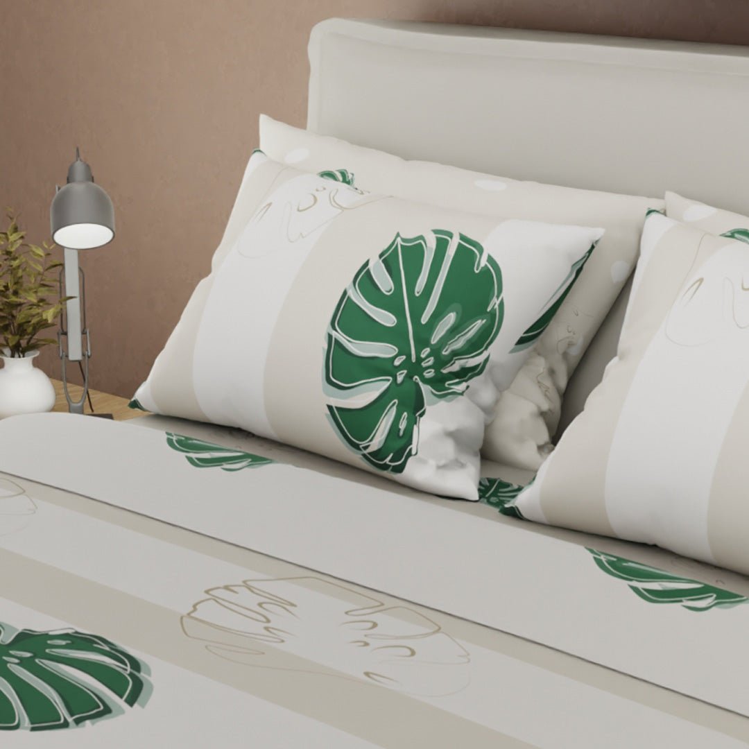 Juego de Sabanas Eco Style 4 Gris Para Cama Semidoble 120 X 190 Cm de Hojas - SABANAS | Bylmo
