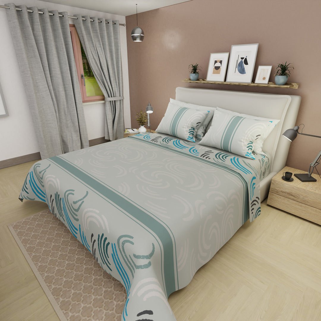 Juego de Sabanas Style 4 Gris Para Cama Semidoble 120 X 190 Cm de Lineas Ondulantes - SABANAS | Bylmo