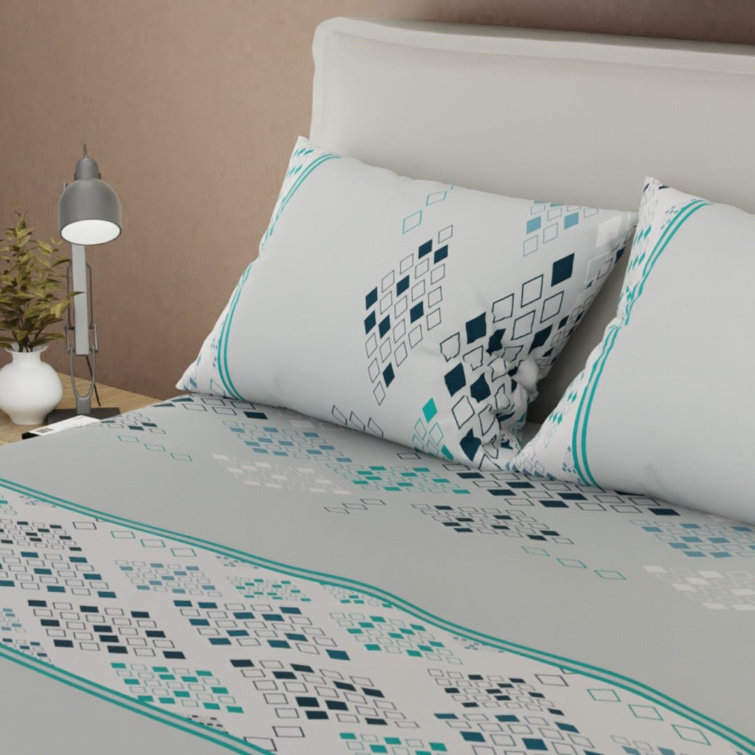 Juego de Sabanas Prisma Blanco y Gris Para Cama Doble 140 X 190 Cm de Rombos - SABANAS | Bylmo