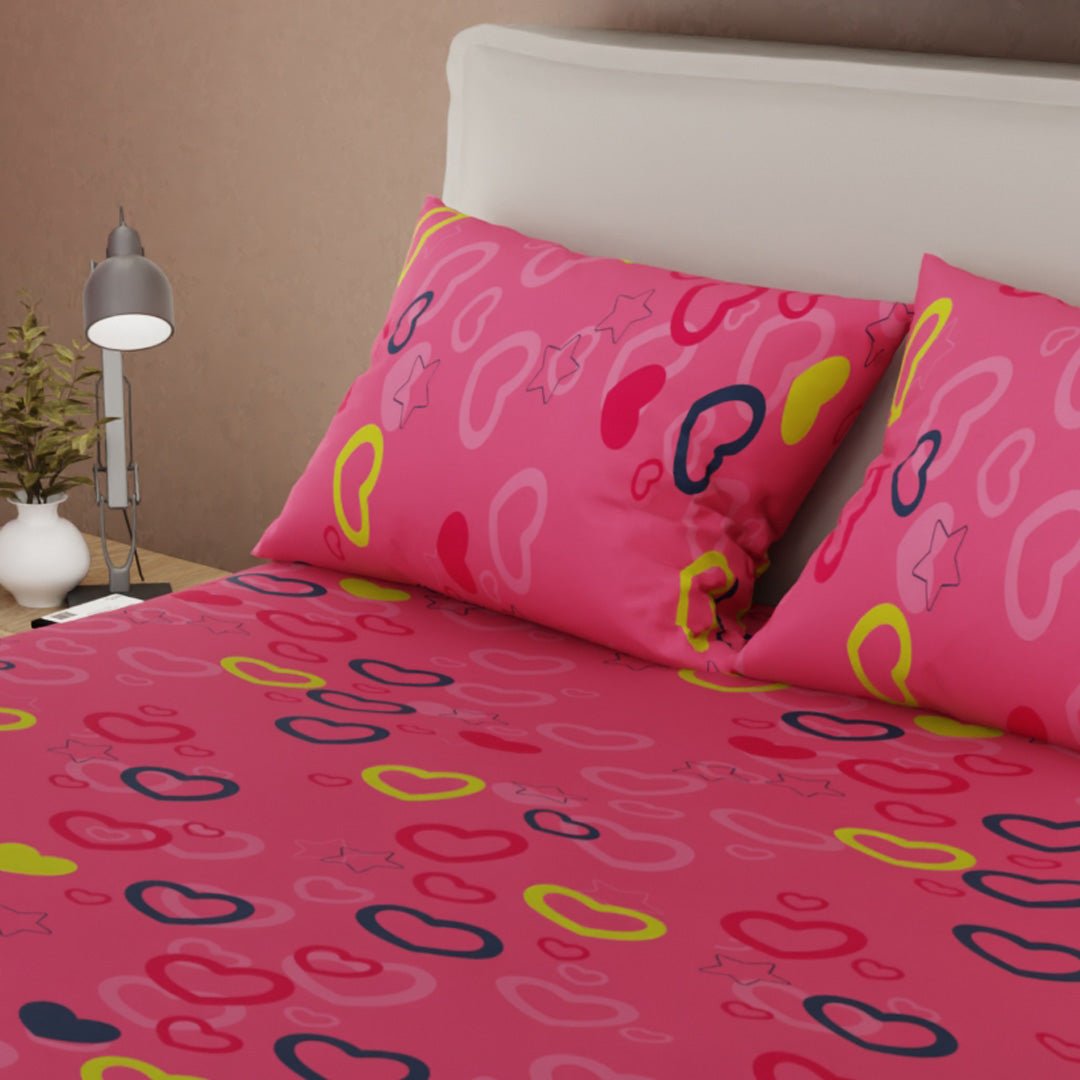 Juego de Sabanas Explosión de Amor Rosa Para Cama King 200 X 200 Cm de Estrellas Y Corazones - SABANAS | Bylmo