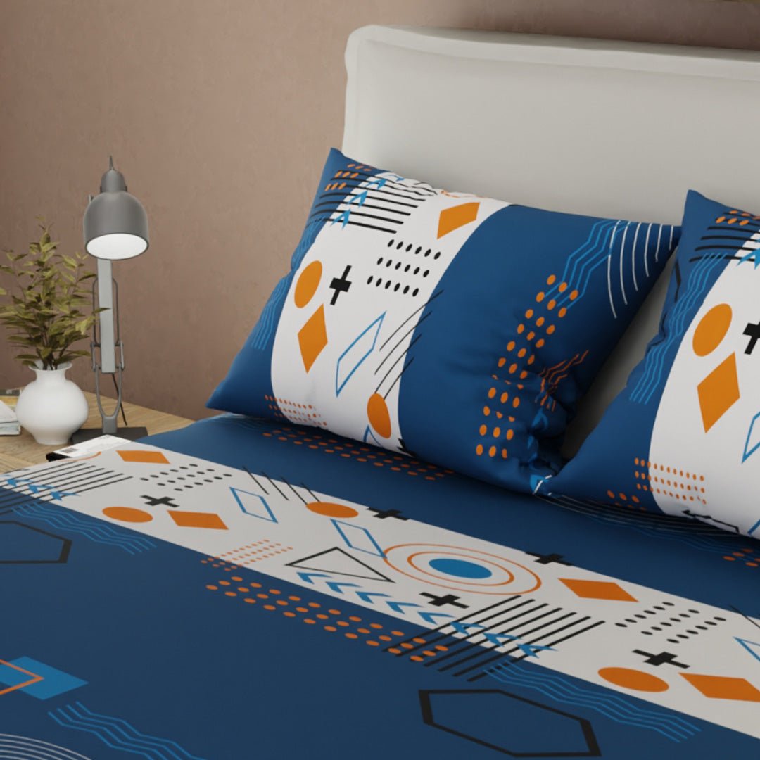 Sábana Ajustable Sueños Fusión Moderna Azul Oscuro y Blanco para Cama Sencilla 100 X 190 Cm Figuras - SABANAS | Bylmo