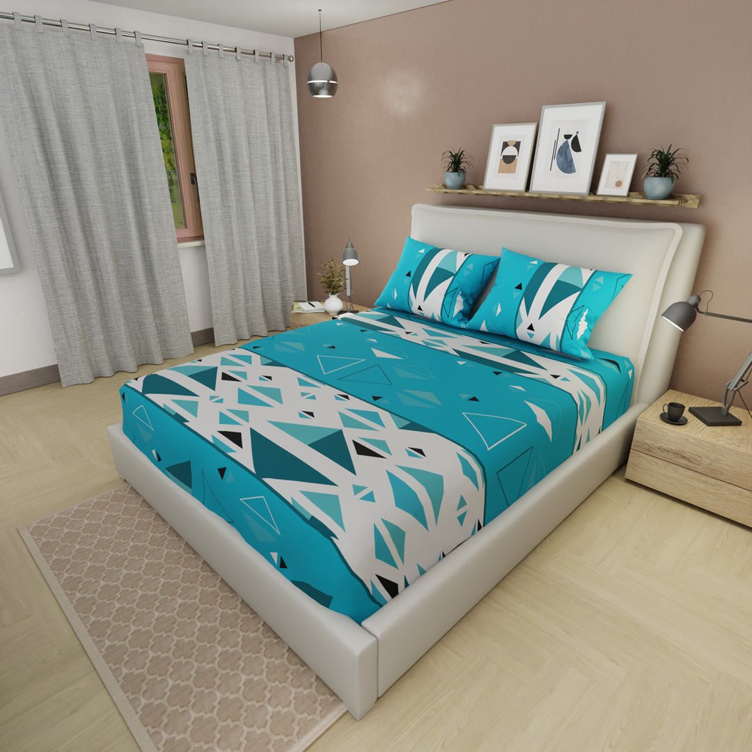 Sábana Ajustable Pulse Moderno Azul y Blanco para Cama Sencilla 100 X 190 Cm Triangulos - SABANAS | Bylmo