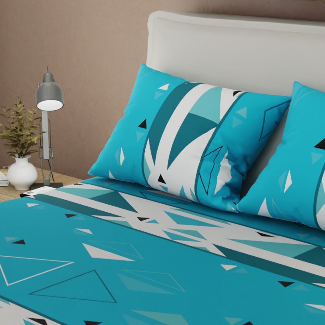Sábana Ajustable Pulse Moderno Azul y Blanco para Cama Sencilla 100 X 190 Cm Triangulos - SABANAS | Bylmo
