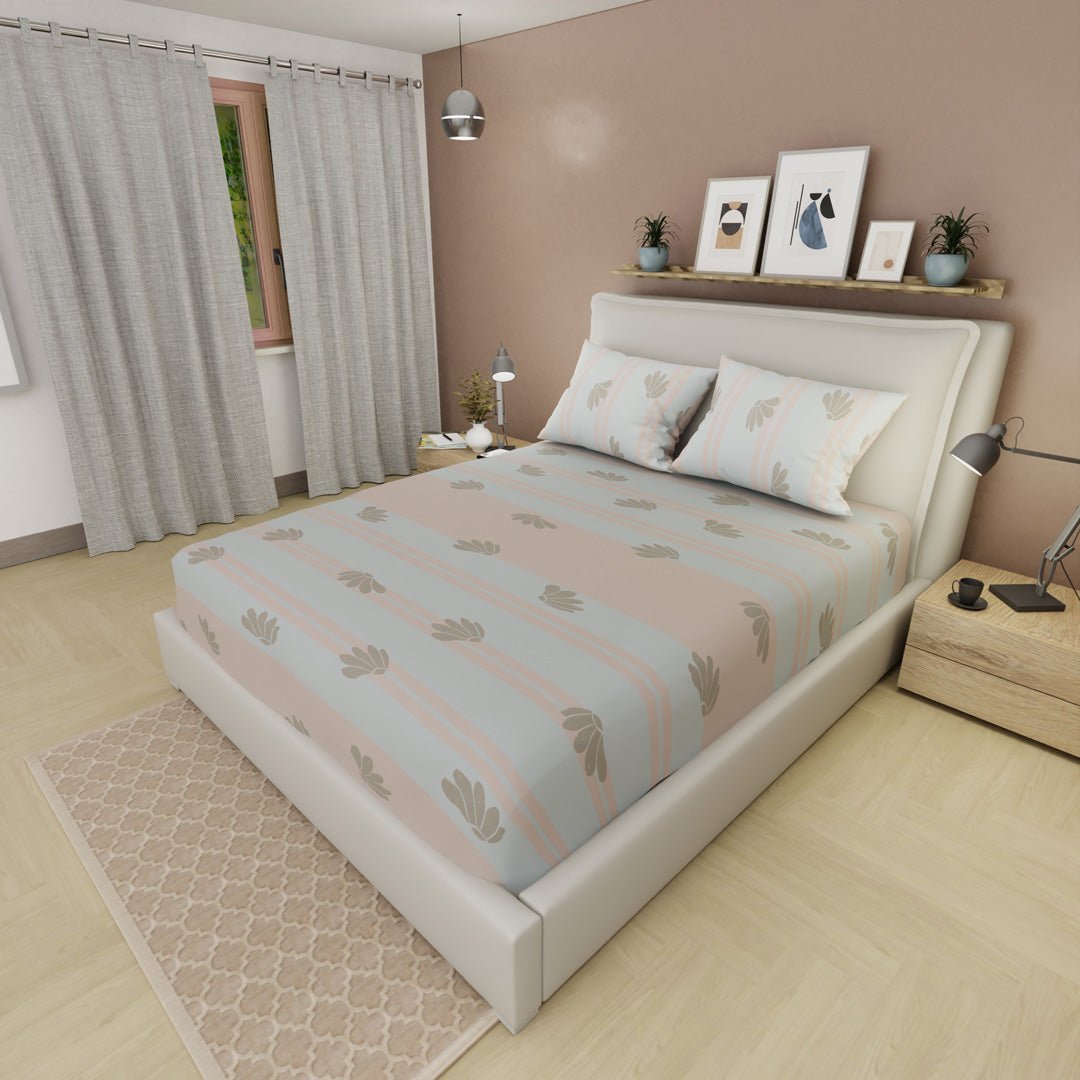 Semijuego de Sábanas Style Encanto de Hojas Azul Grisaceo y Beige para Cama Doble 140 X 190 Cm Hojas - SABANAS | Bylmo
