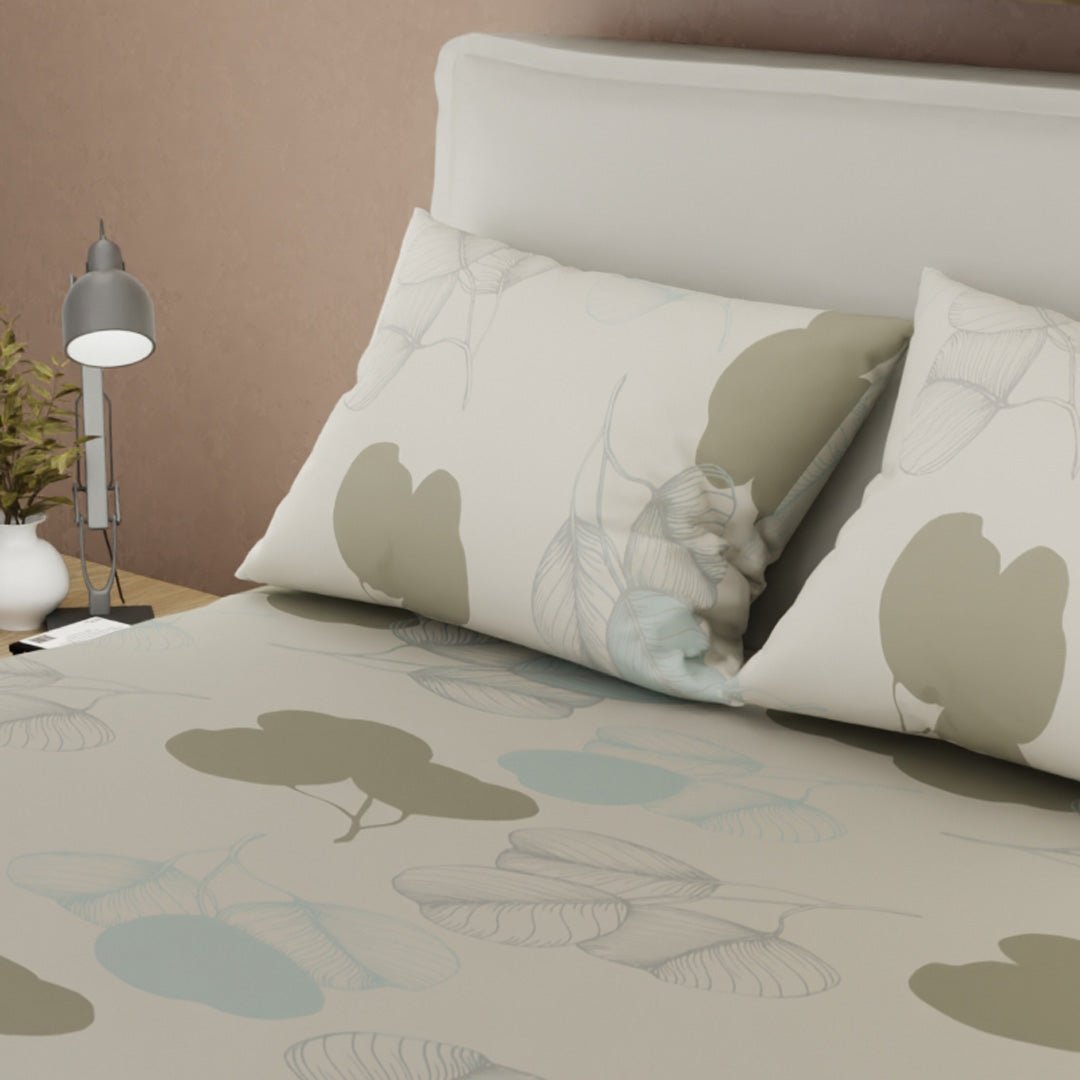 Semijuego de Sábanas Style Bosque Sereno Beige Claro y Beige para Cama Queen 160 X 190 Cm Hojas - SABANAS | Bylmo