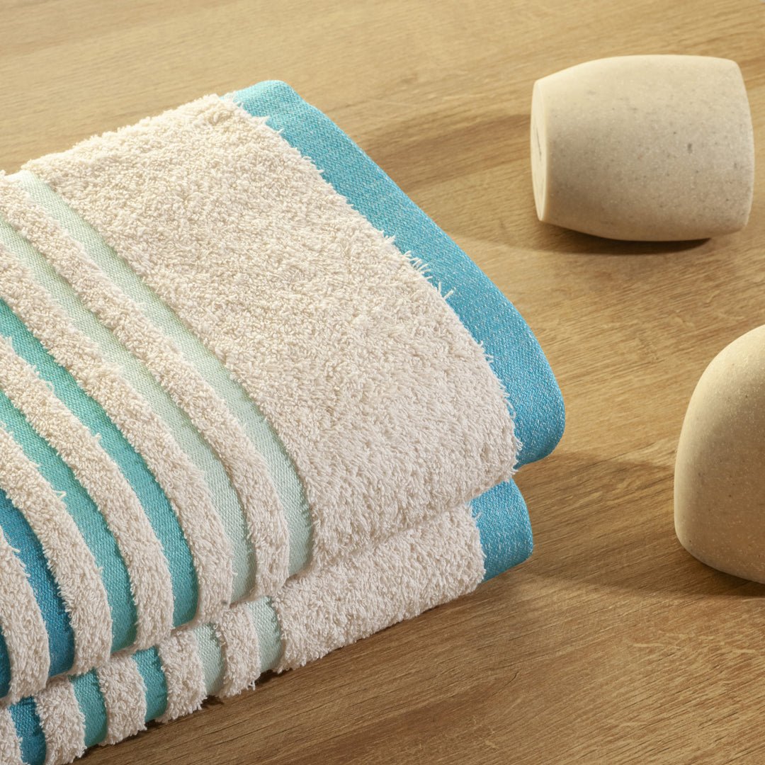 Toalla de Manos Mediterráneo Beige y Azul 40x70cm Fondo Entero Extrasuave - TOALLAS | Bylmo