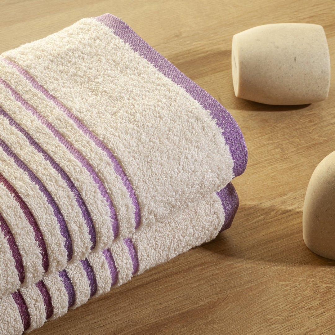 Toalla de Manos Mediterráneo Beige y Morado 40x70cm Fondo Entero Extrasuave - TOALLAS | Bylmo