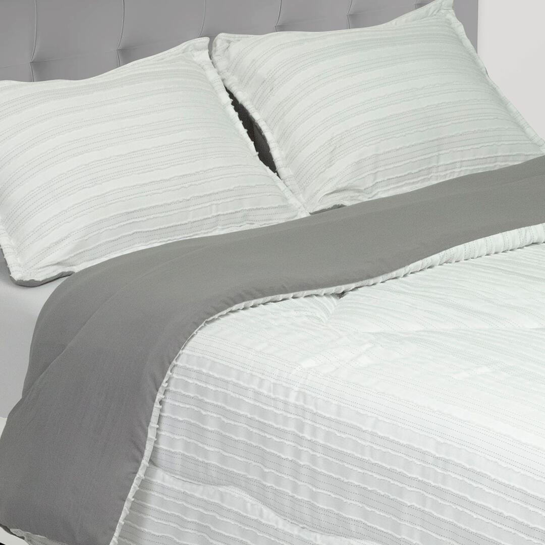 Cubrelecho Acolchado Gales Gris Oscuro y Blanco para Cama Doble 140 X 190 Cm Fondo Entero - TENDIDOS Y CUBRELECHOS | Bylmo