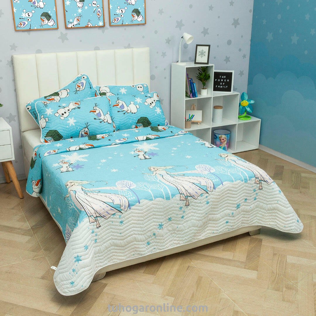 Cubrelecho Azul y Blanco para Cama Sencilla 100 X 190 Cm Prensado de Frozen - TENDIDOS Y CUBRELECHOS | Bylmo