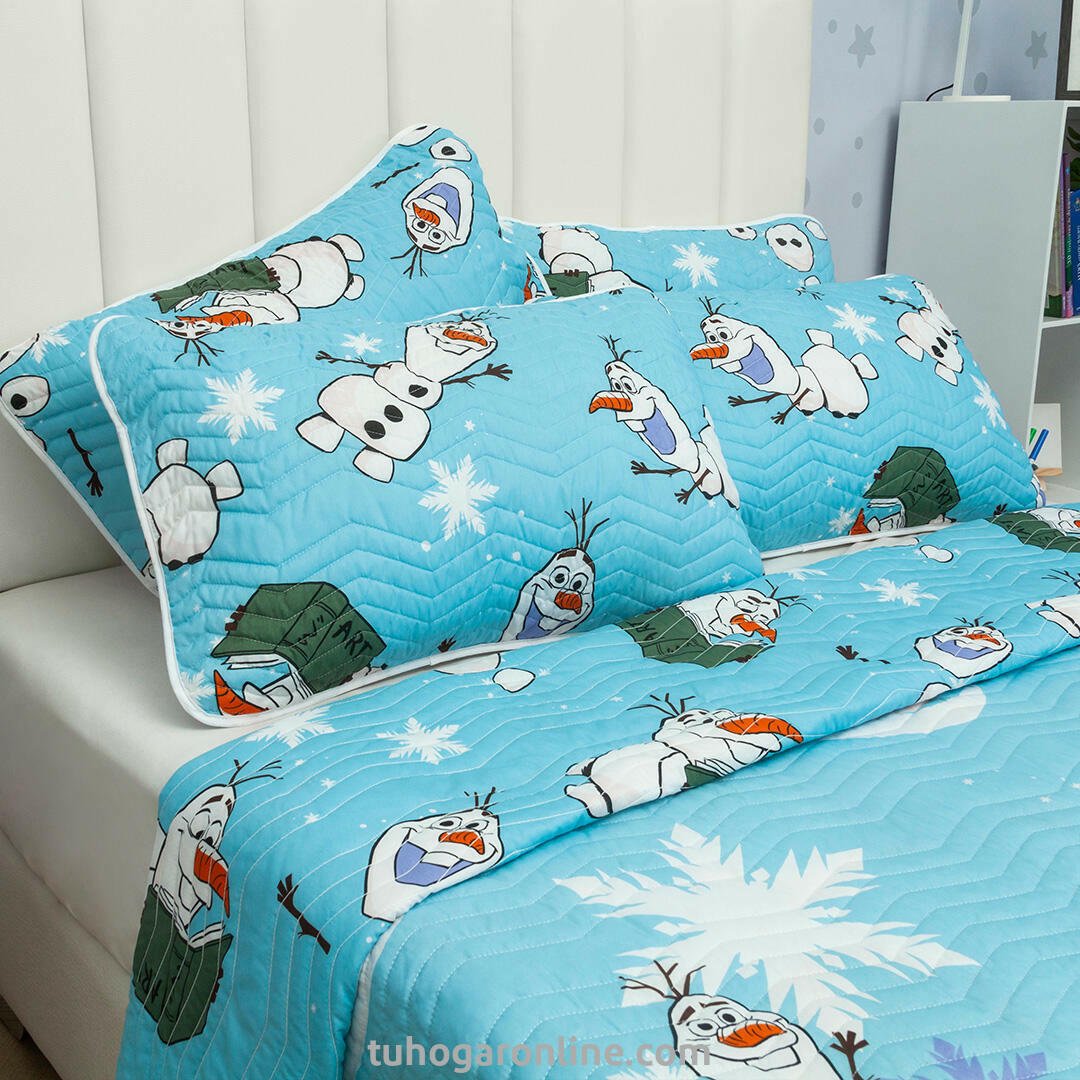 Cubrelecho Azul y Blanco para Cama Sencilla 100 X 190 Cm Prensado de Frozen - TENDIDOS Y CUBRELECHOS | Bylmo