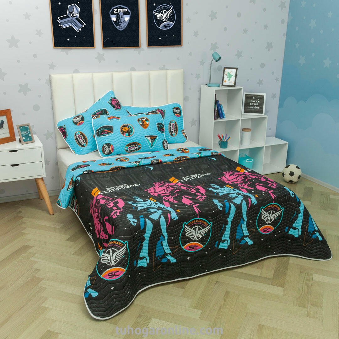 Cubrelecho Negro y Azul para Cama Semidoble 120 X 190 Cm Prensado de Buzz Lightyear - TENDIDOS Y CUBRELECHOS | Bylmo