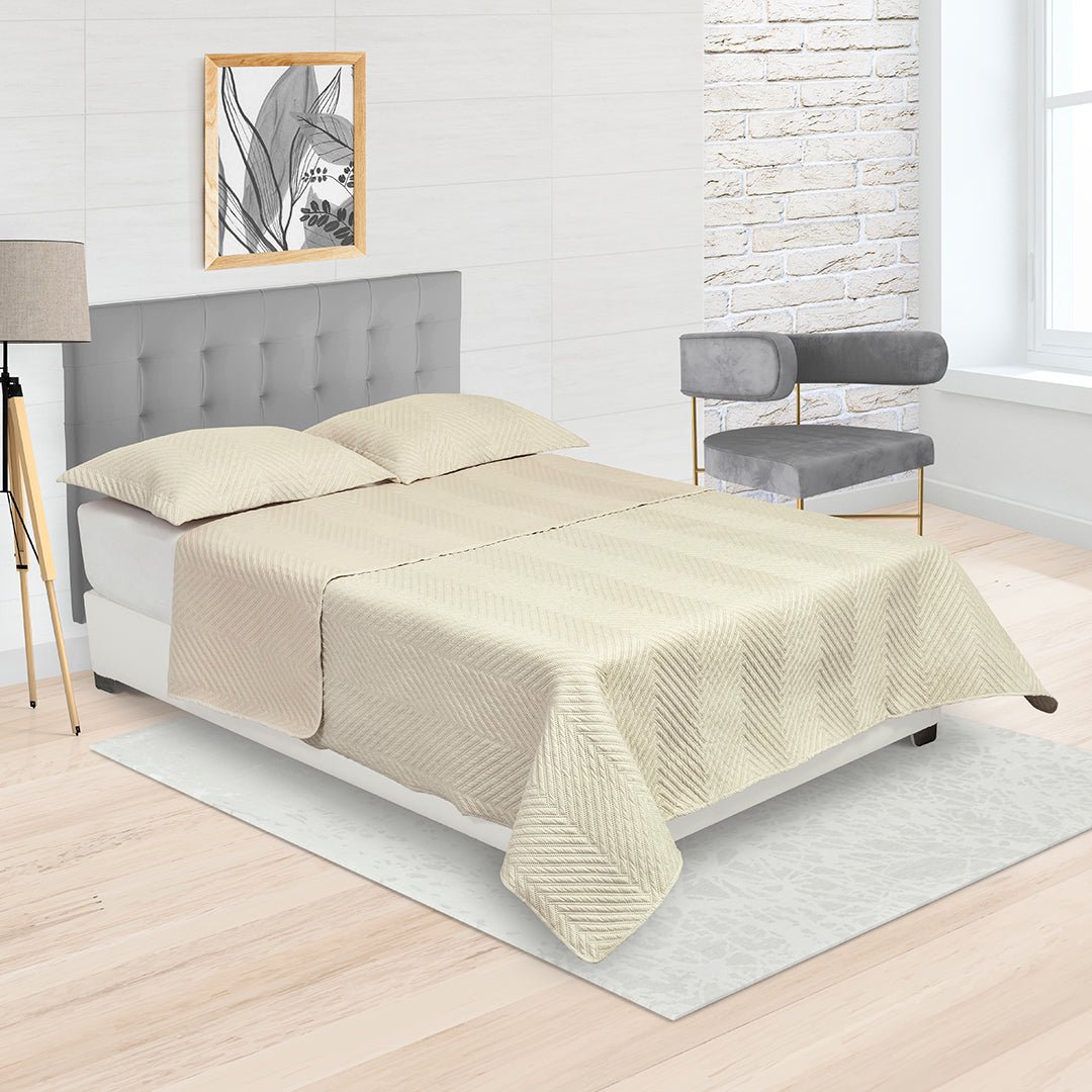 Tendido Kyoto Beige para Cama Doble 140 X 190 Cm Fondo Entero - TENDIDOS Y CUBRELECHOS | Bylmo