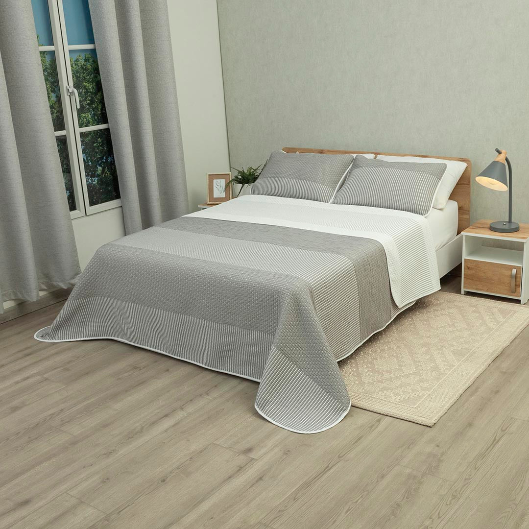 Cubrelecho Doble Faz Trama Arena Gris y Blanco para Cama King 200 X 200 Cm Prensado Fondo Entero - TENDIDOS Y CUBRELECHOS | Bylmo