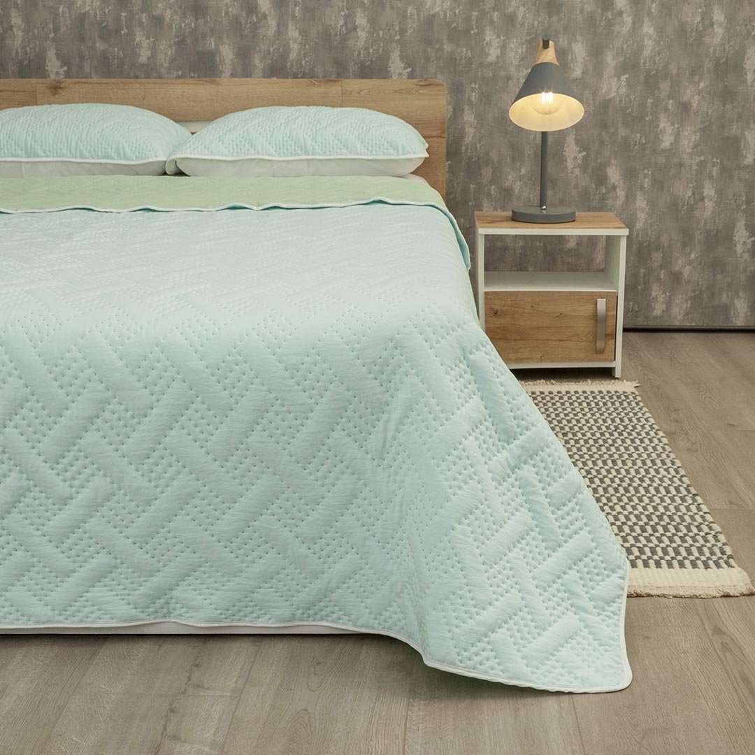 Cubrelecho Termosellado Cotton Sense Verde y Azul para Cama Doble 140 X 190 Cm Fondo Entero - TENDIDOS Y CUBRELECHOS | Bylmo