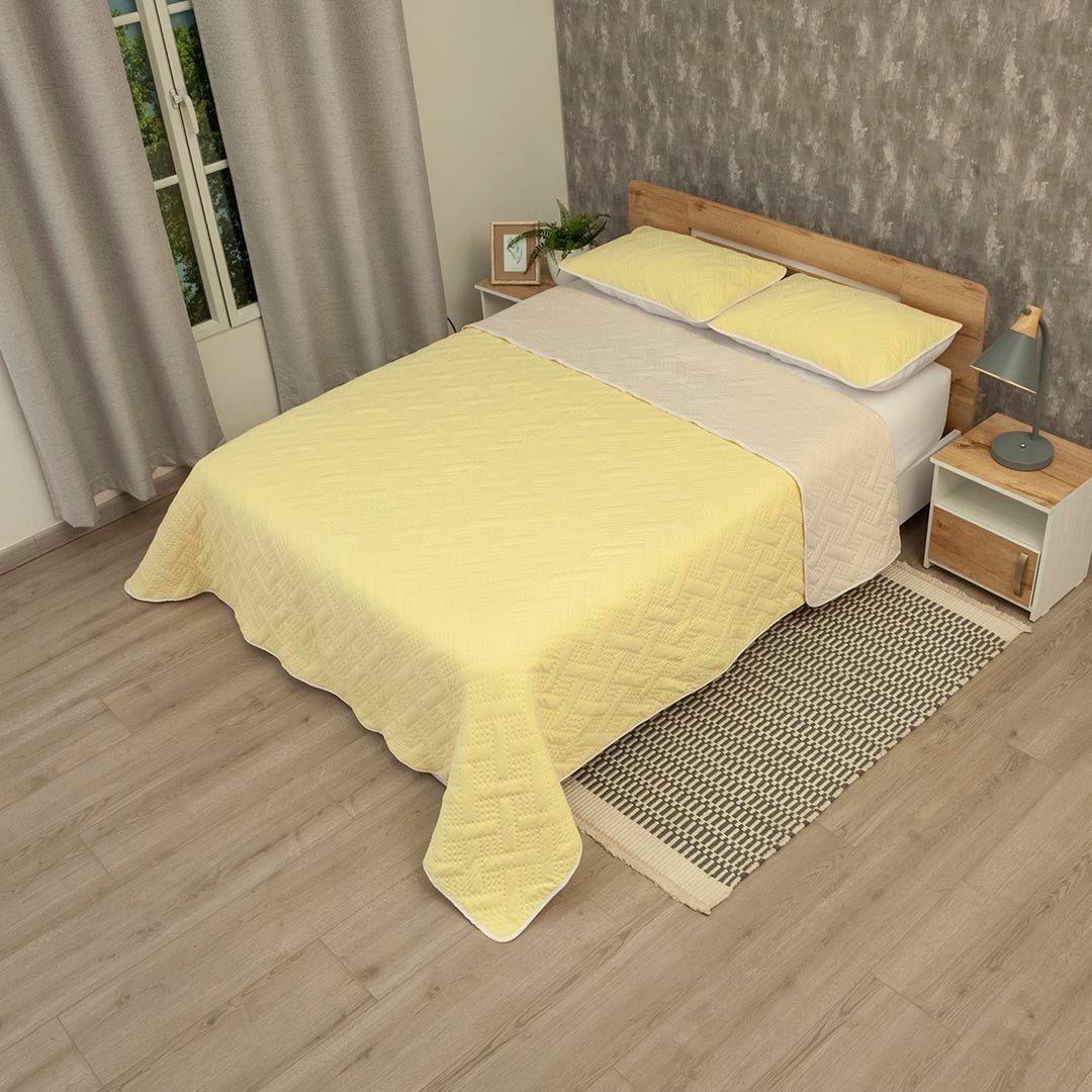 Cubrelecho Termosellado Cotton Sense Amarillo para Cama Queen 160 X 190 Cm Fondo Entero - TENDIDOS Y CUBRELECHOS | Bylmo