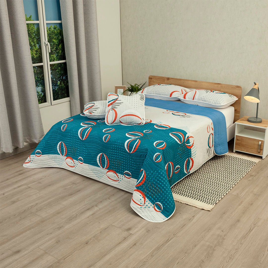 Cubrelecho Termosellado Giro Magnético Azul Oscuro y Blanco para Cama Semidoble 120 X 190 Cm Prensado de Figuras - TENDIDOS Y CUBRELECHOS | Bylmo