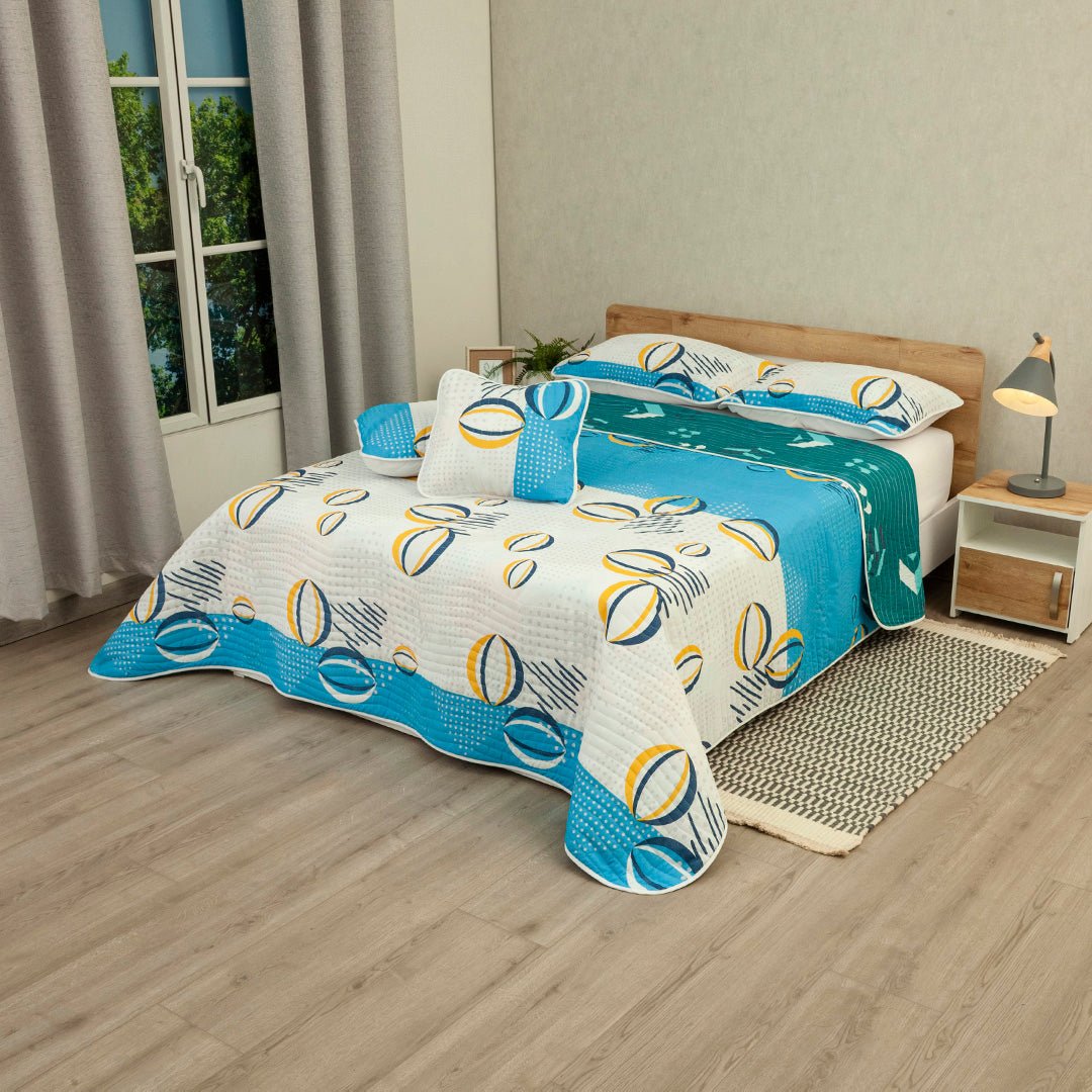 Cubrelecho Doble Faz Océano Tribal Verde Azul y Azul para Cama Semidoble 120 X 190 Cm Prensado de Tribal - TENDIDOS Y CUBRELECHOS | Bylmo