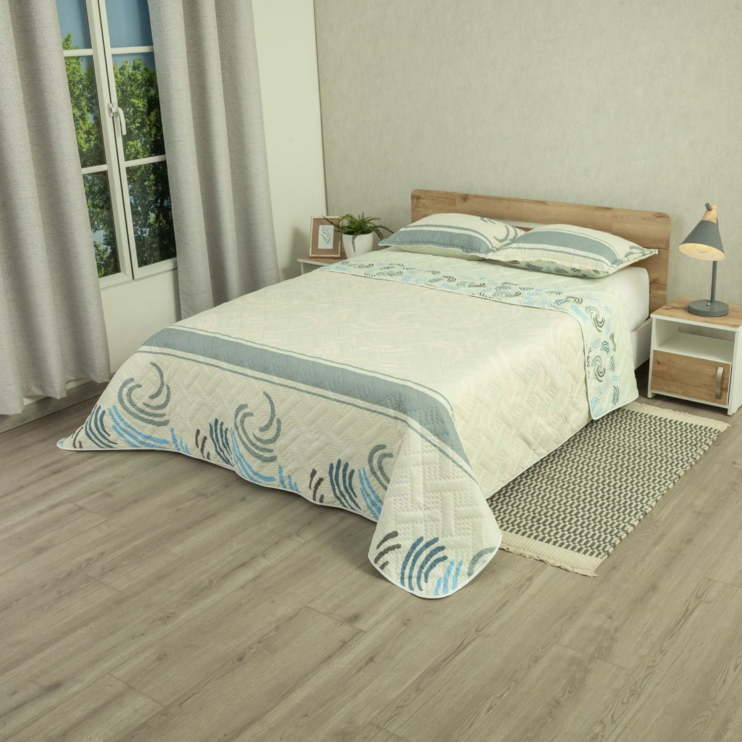 Cubrelecho Doble Faz Style Ocean Chic Blanco para Cama Semidoble 120 X 190 Cm de Lineas Ondulantes - TENDIDOS Y CUBRELECHOS | Bylmo