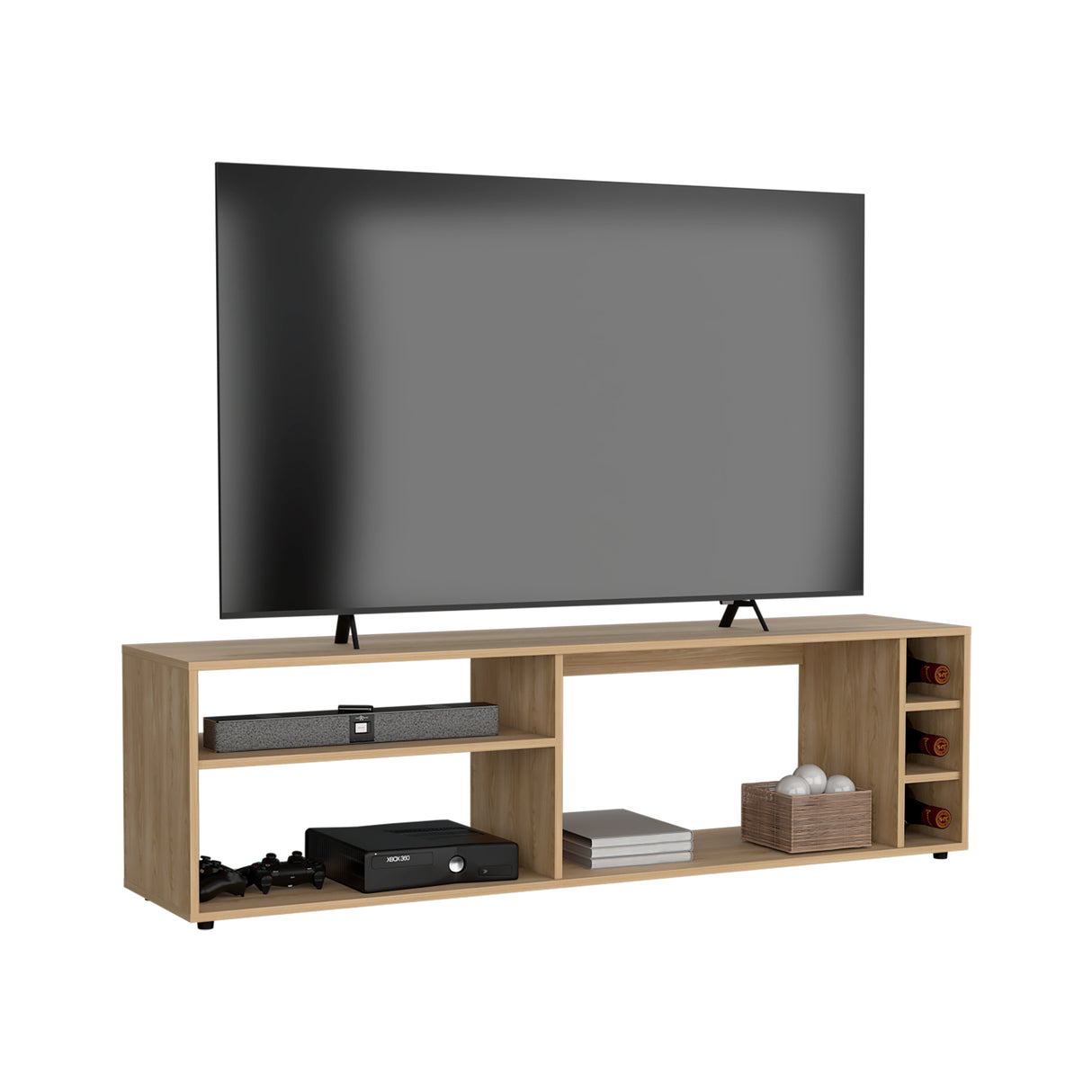 Rack de TV Suxta Fresno 160x45.4cm para TV Hasta 60" Pulgadas con Cinco Compartimientos - MUEBLES DE TV | Bylmo