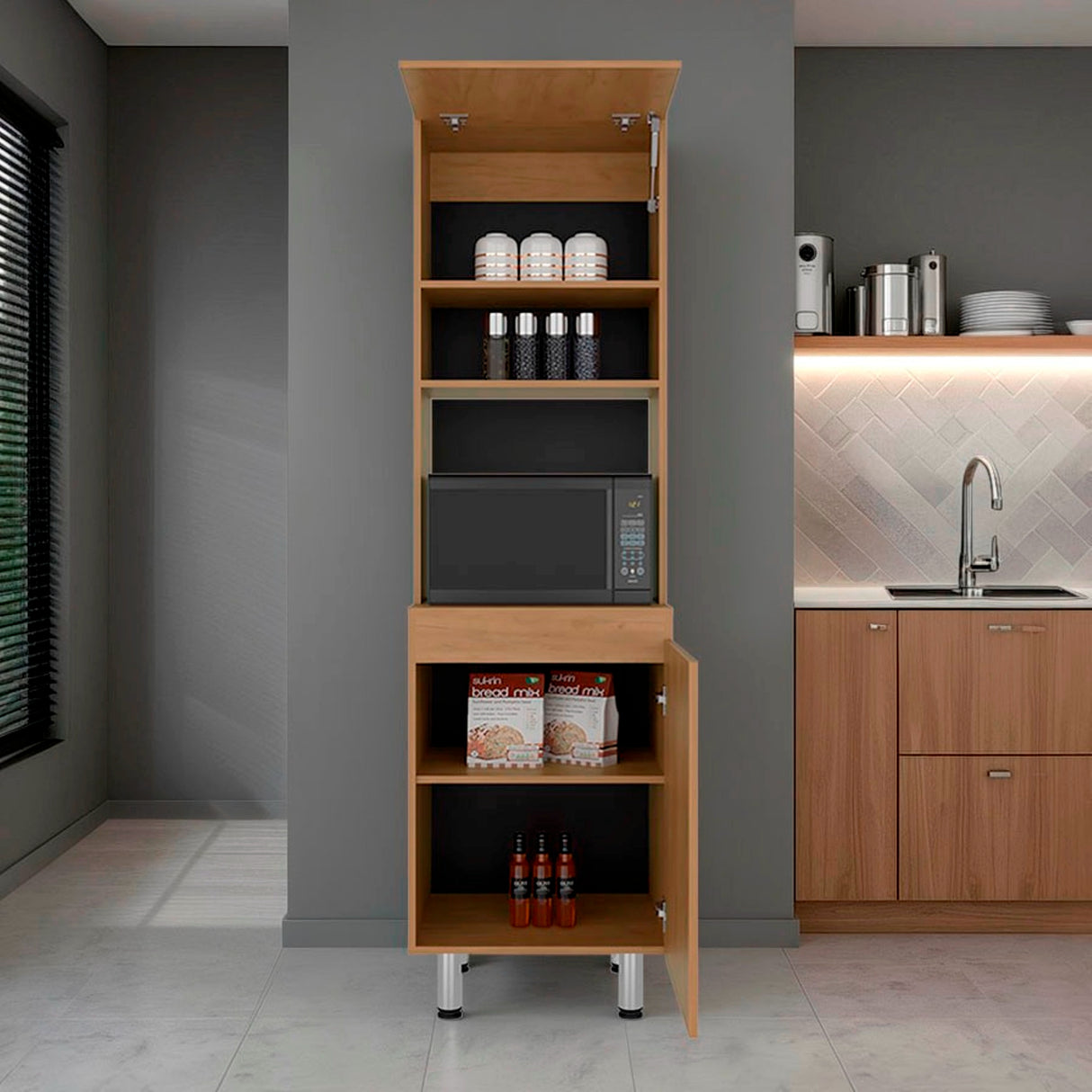 Alacena Austin Kronos y Fresno 55.3x195cm con Dos Puertas - ALACENAS Y MUEBLES MICROONDAS | Bylmo