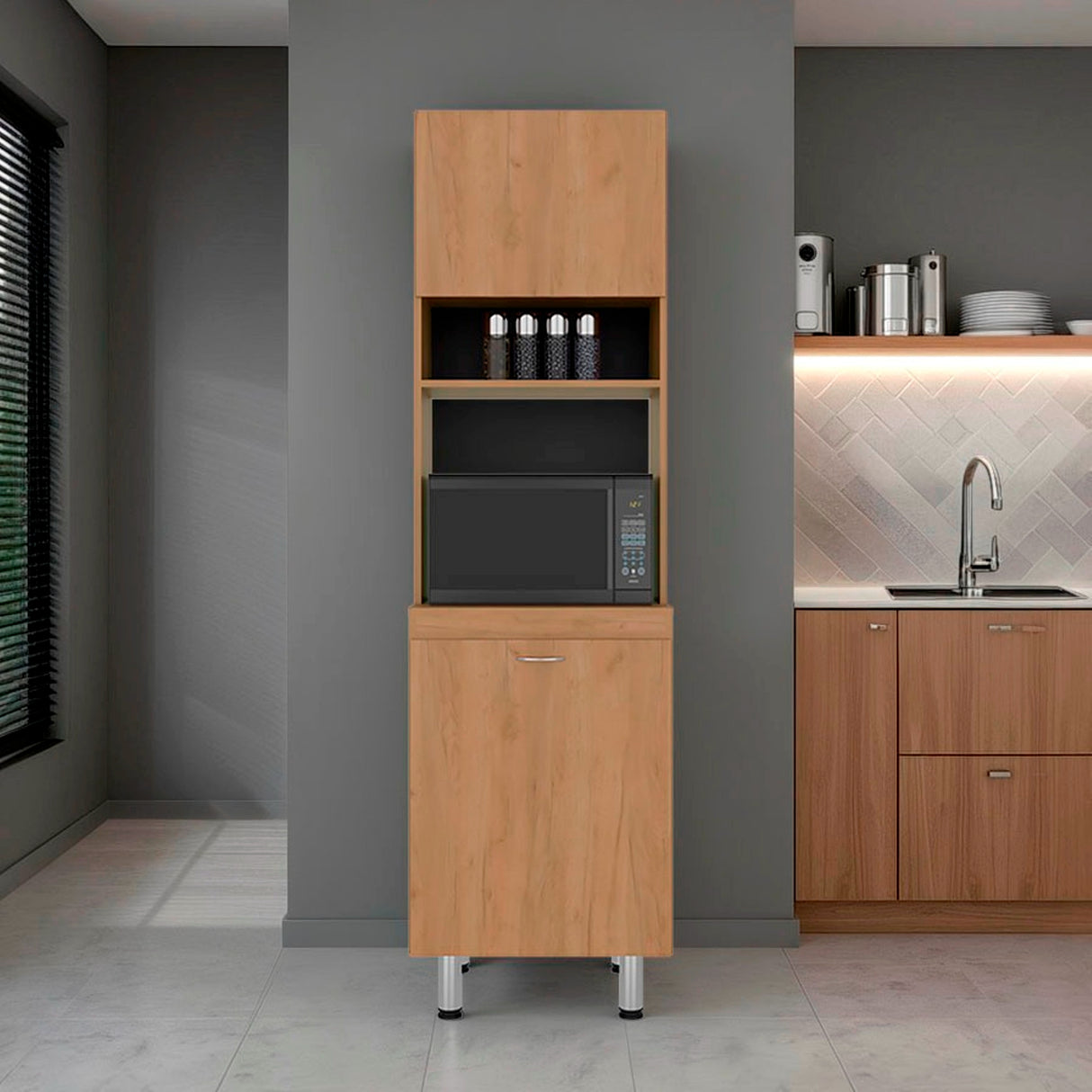 Alacena Austin Kronos y Fresno 55.3x195cm con Dos Puertas - ALACENAS Y MUEBLES MICROONDAS | Bylmo