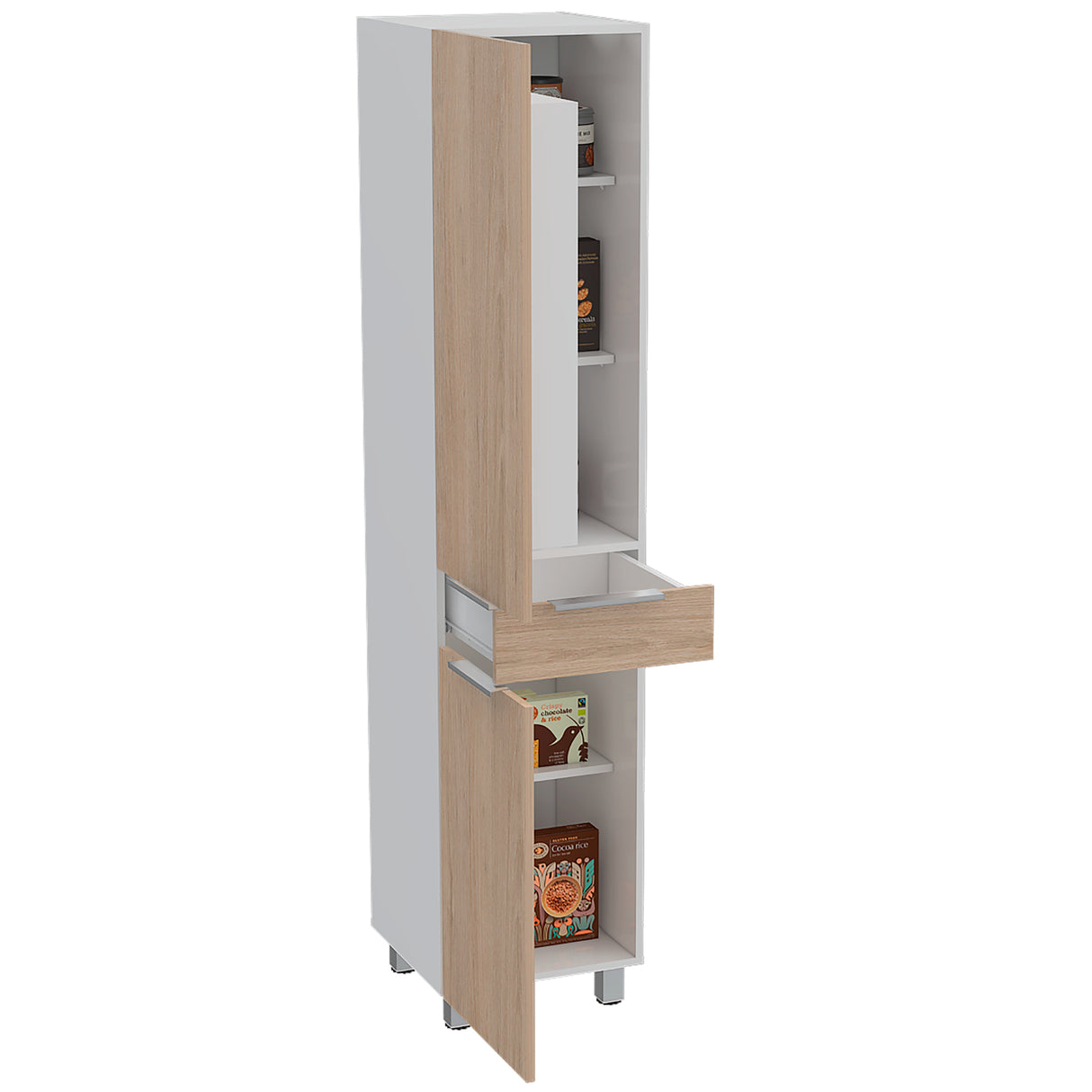 Alacena Melia Blanco y Rovere 40x180cm con Dos Puertas y con Un Cajón - ALACENAS Y MUEBLES MICROONDAS | Bylmo